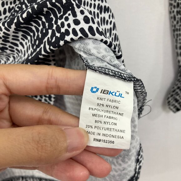 IBKUL Large Black White Abstract Stretch Crew Neck Long Sleeve Top Golf Active - Picture 6 of 8